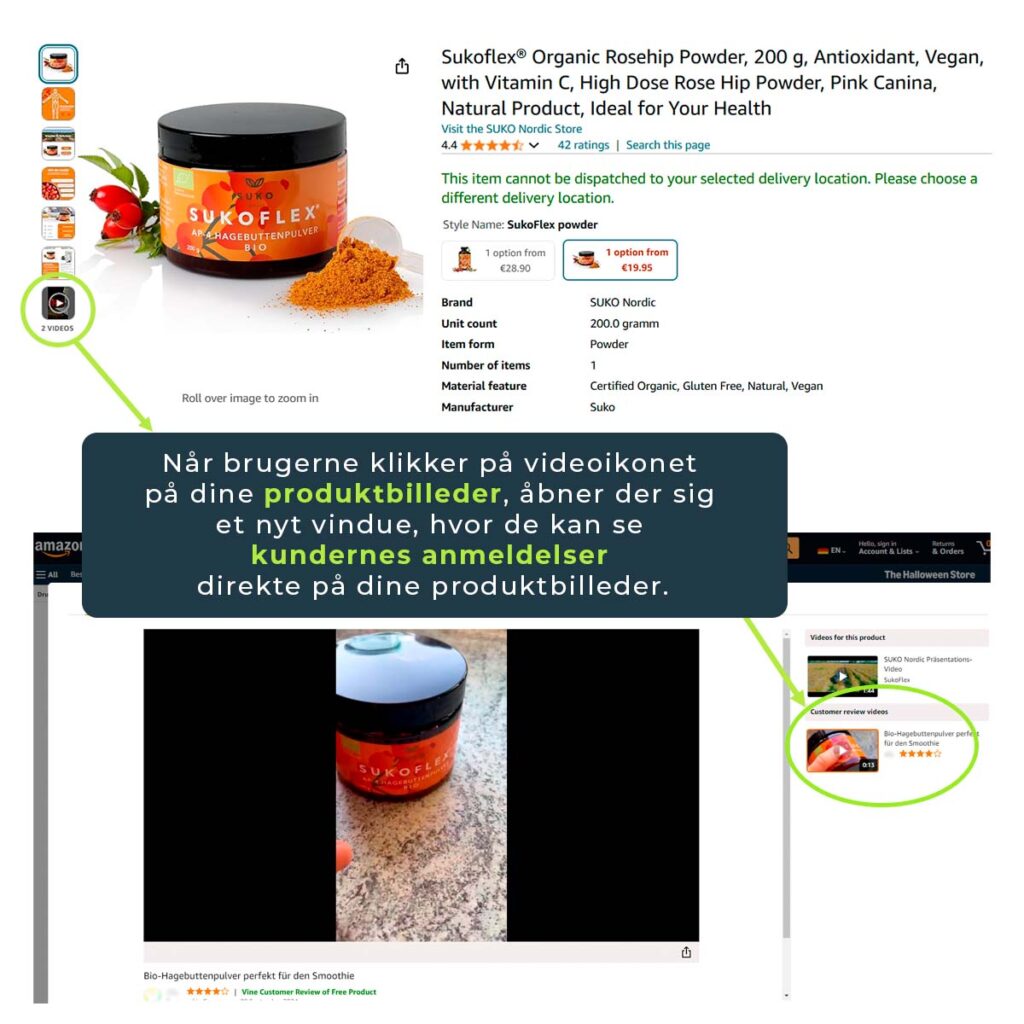 fremvisning af kundenameldelsesvideoer på produktsider