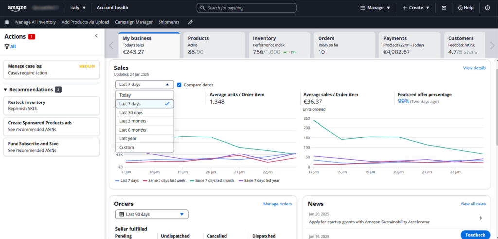 new gen selling dashboard på amazon